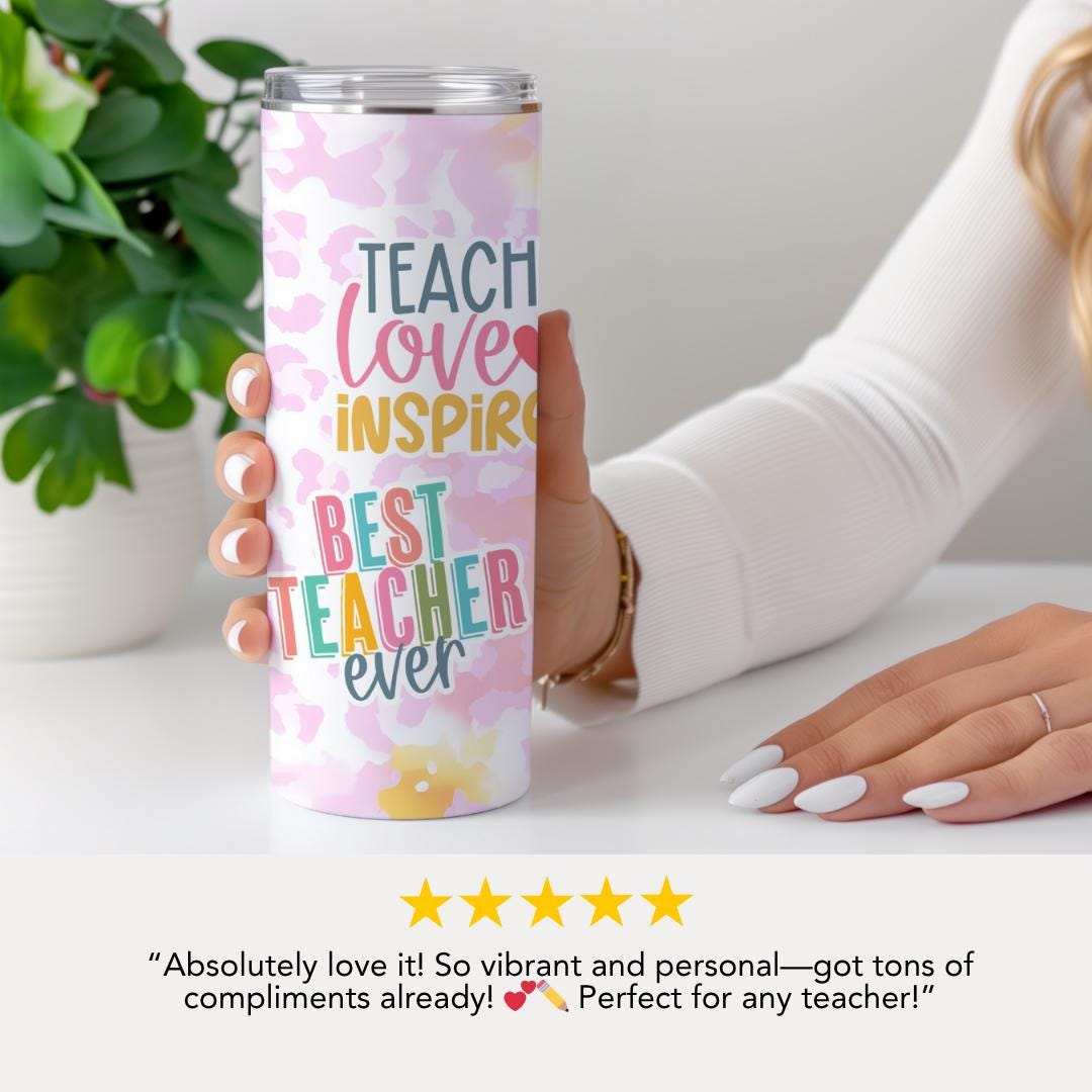 Personalized Teacher 20oz Skinny Tumbler with Straw Pencil Fuel Design Teacher Gifts for Appreciation Week Teacher Tumbler Back to School
