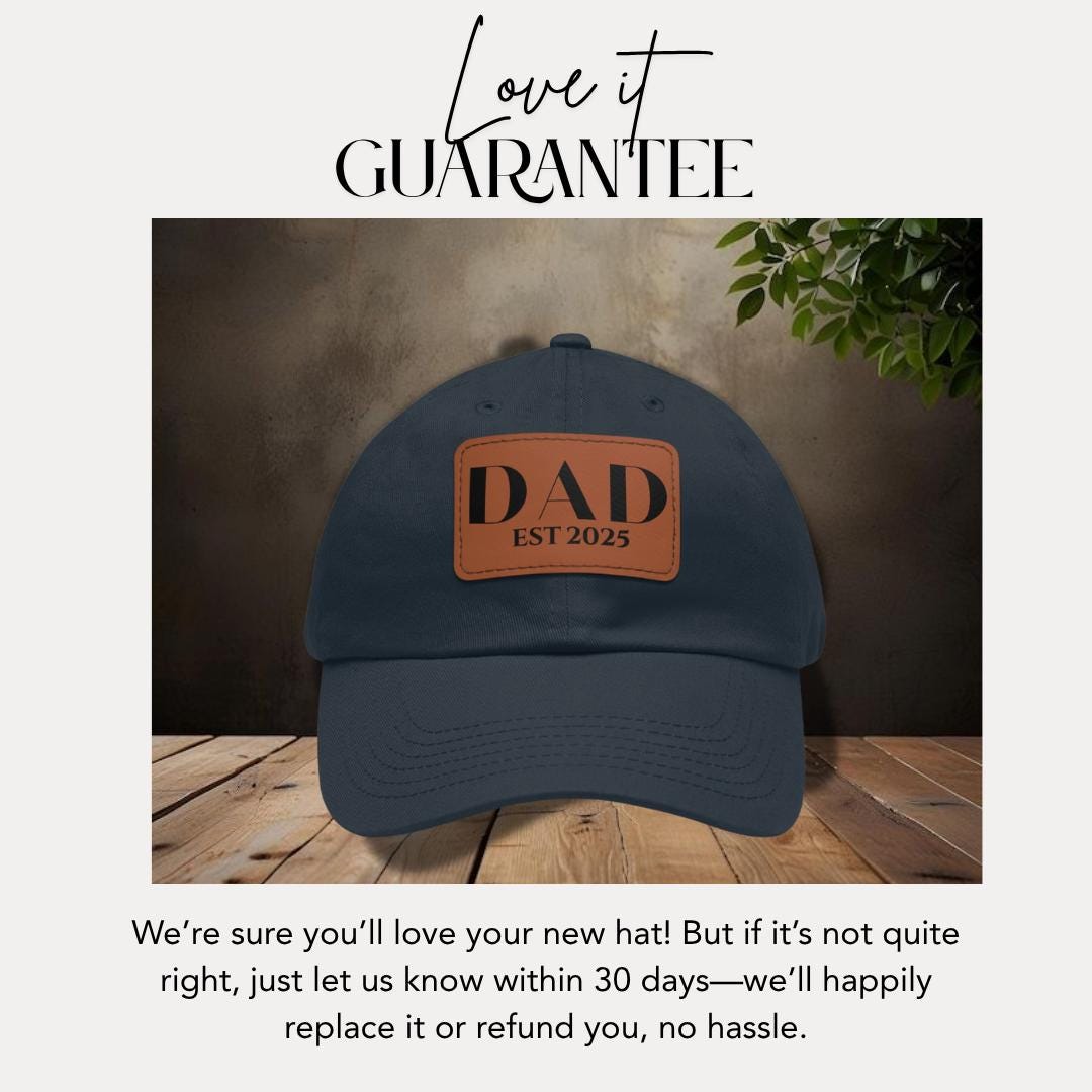 Personalized Dad Est 2025 Hat with Leather Patch Cap for Dad Gift for Fathers Day Gift for Dad Custom Dad Adjustable Hat Everyday Dad Cap