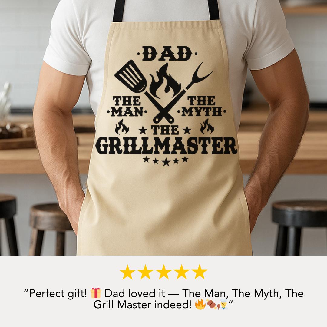 Dad The Man The Myth The Grillmaster Apron Father's Day Gift for Dad or Husband Funny Apron for Dad Grill Master Apron Outdoor BBQ Apron