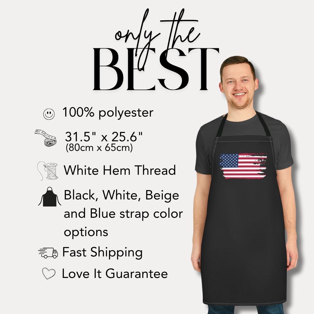 Patriotic Apron with 5-Color Straps | Ideal for BBQs, Grilling, Cooking Classes, Independence Day, Gift for Chefs