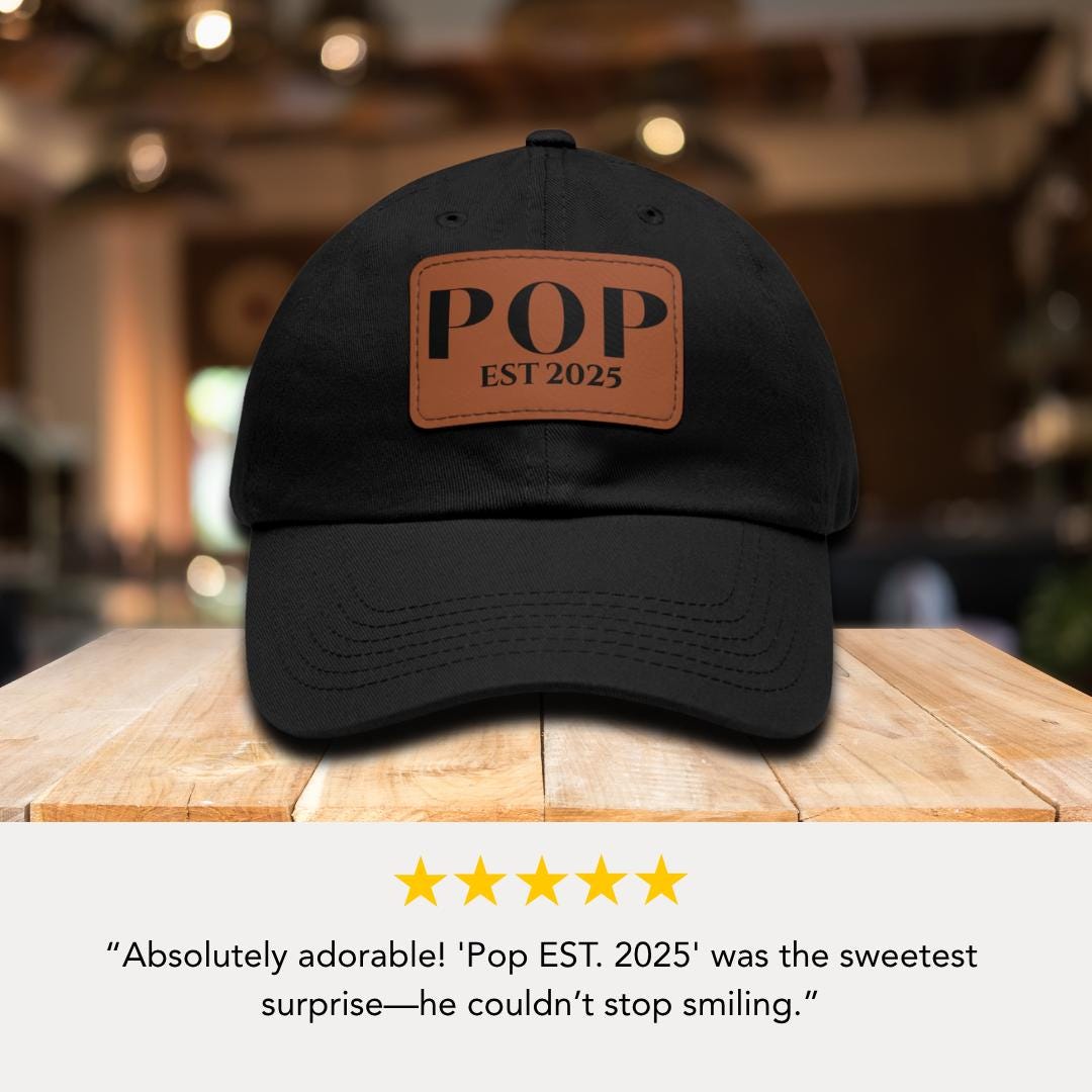 Personalized Pop Est 2025 Hat with Leather Patch Cap for Pop Gift for Fathers Day Gift for Pop Custom Pop Adjustable Hat Everyday Dad Cap
