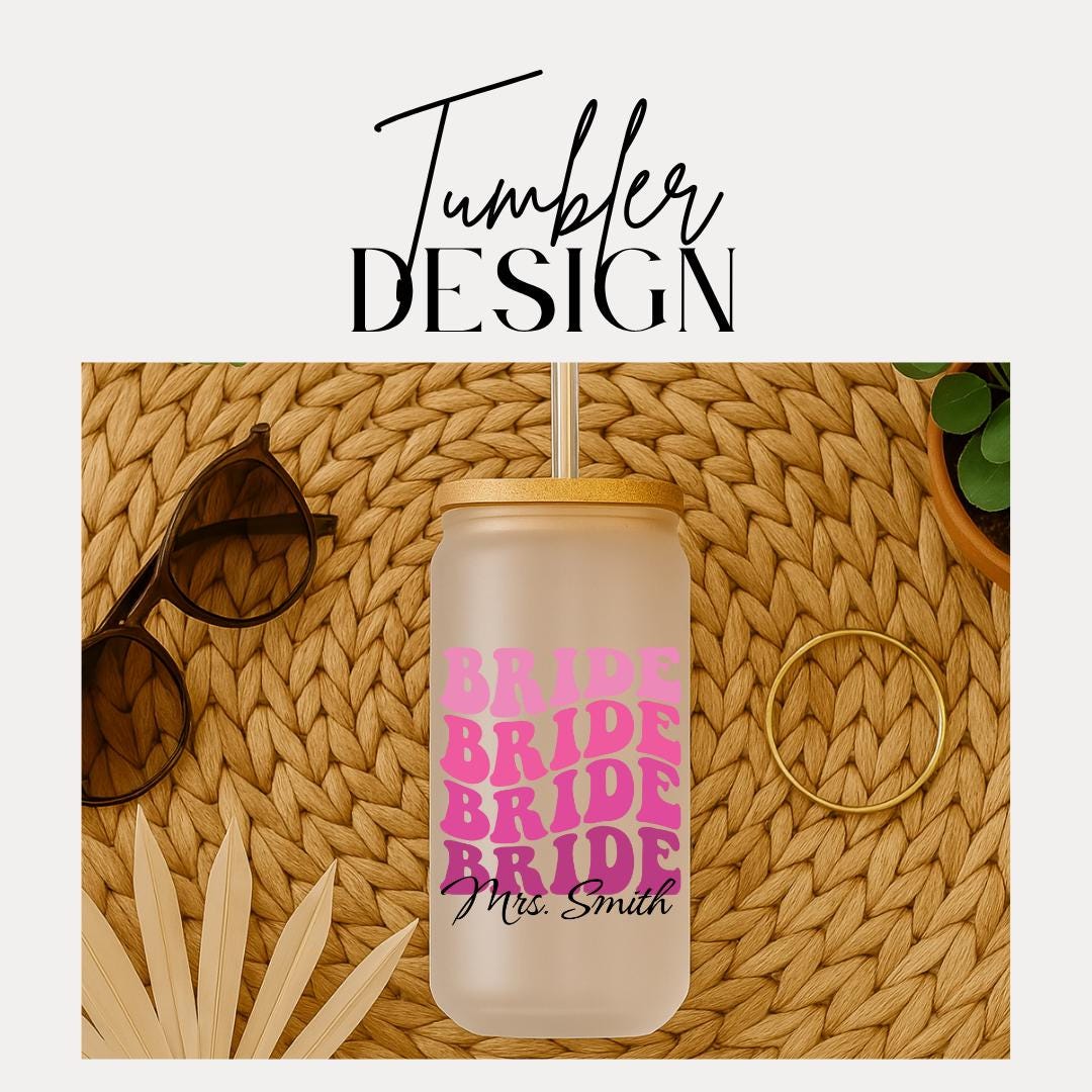 Personalized Bride Frosted Glass with Bamboo Lid & Straw Cup 16oz Custom Tumbler with Name Bride Gift Tumbler Bachelorette Party Gift