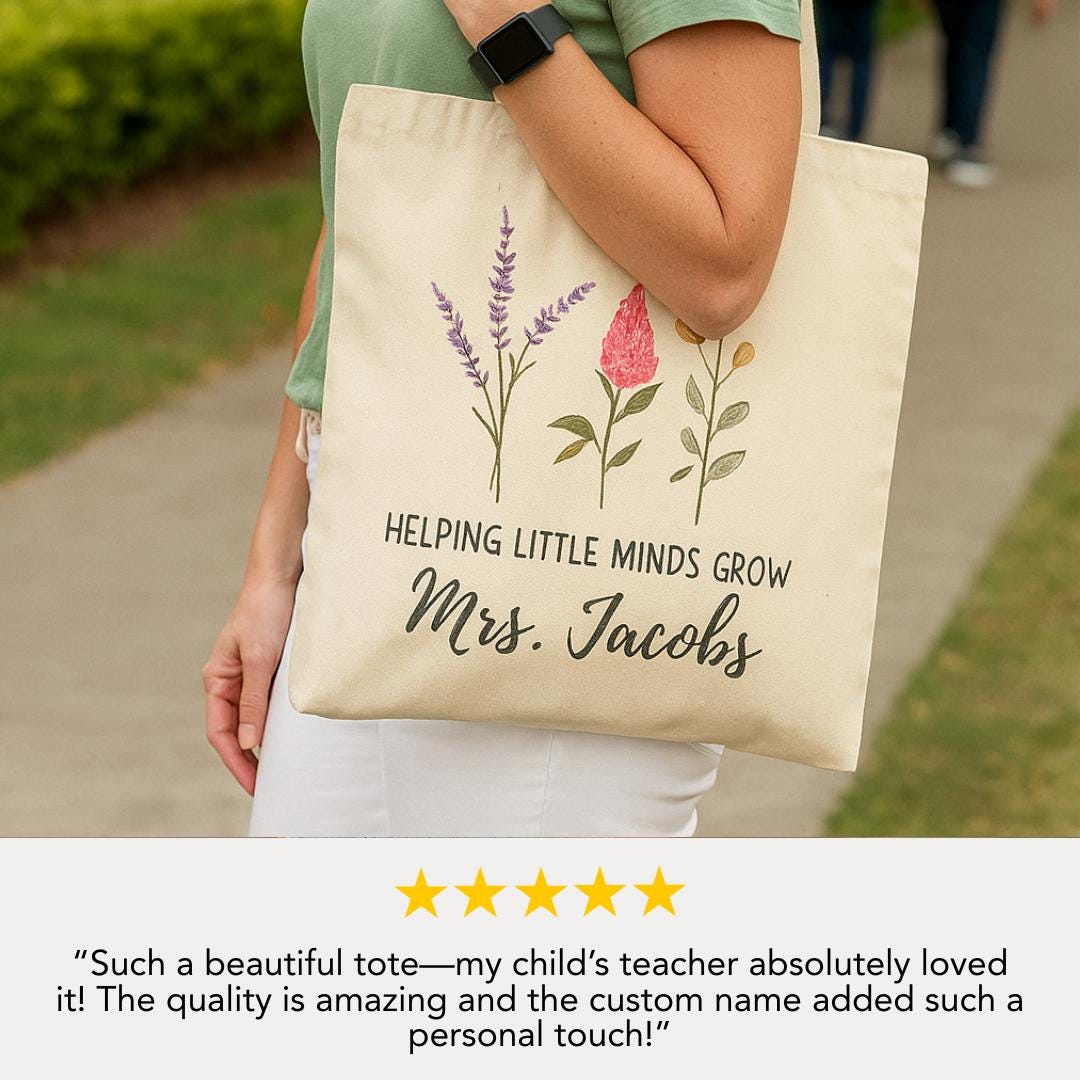 Personalized Teacher Cotton Canvas Tote Bag Custom Teacher Appreciation Gift Idea for Teacher Thank You Gift for Educators End of Year Gift