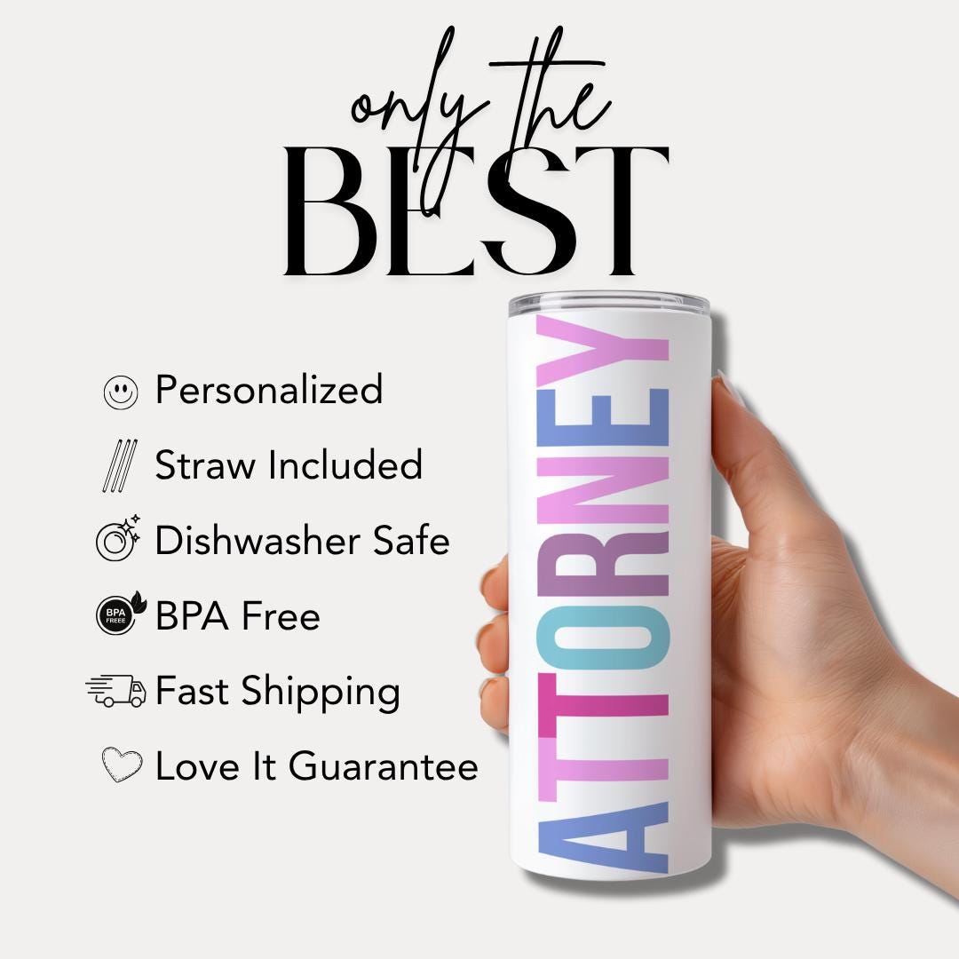 Personalized Attorney 20 oz Skinny Tumbler with Straw Custom Lawyer Mug Gift for Attorney Law School Lawyer Coffee Cup Law School Gift Idea