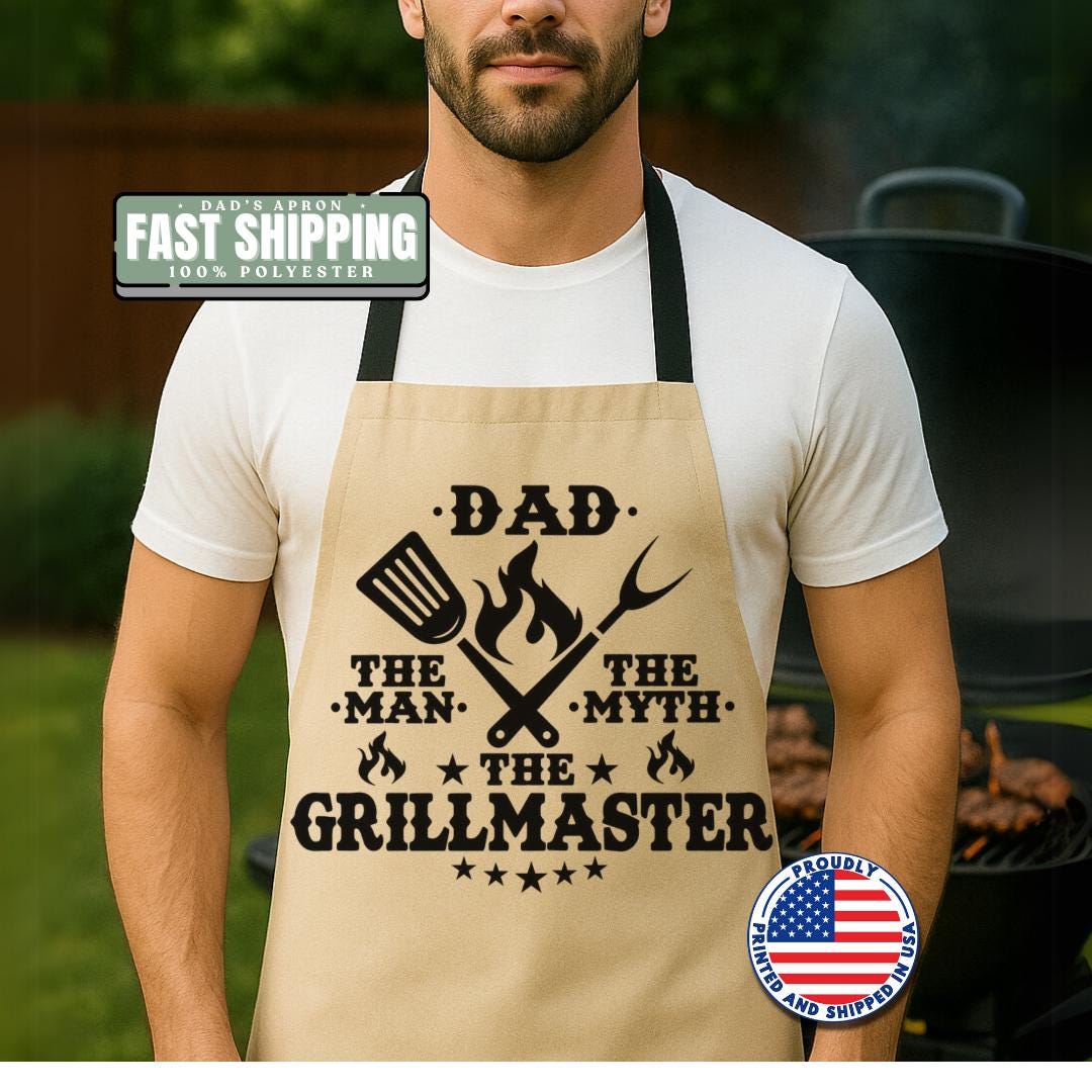 Dad The Man The Myth The Grillmaster Apron Father's Day Gift for Dad or Husband Funny Apron for Dad Grill Master Apron Outdoor BBQ Apron