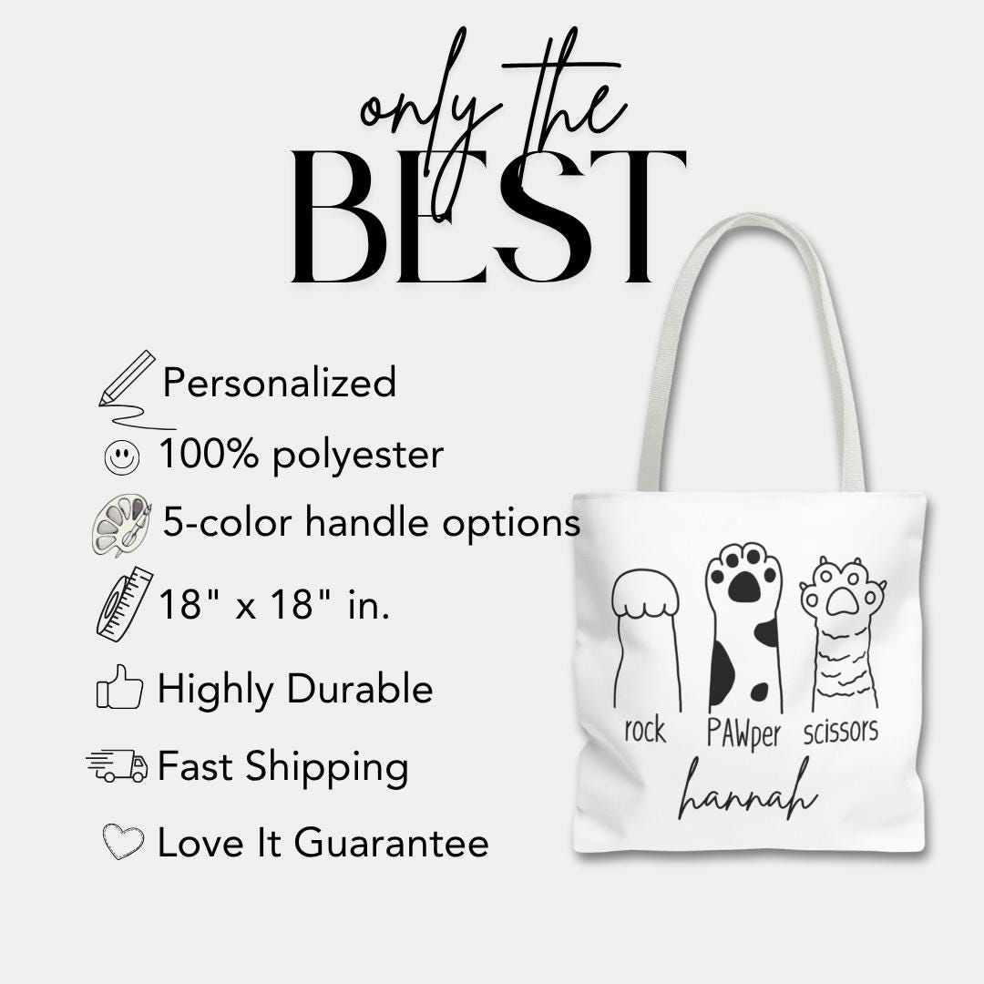 Personalized Rock PAWper Scissors Tote Bag Dog Mom Gift Cute Dog Tote Bag Grocery Bag for Dog Owner Bag for Dog Walks Parks and Everyday Us