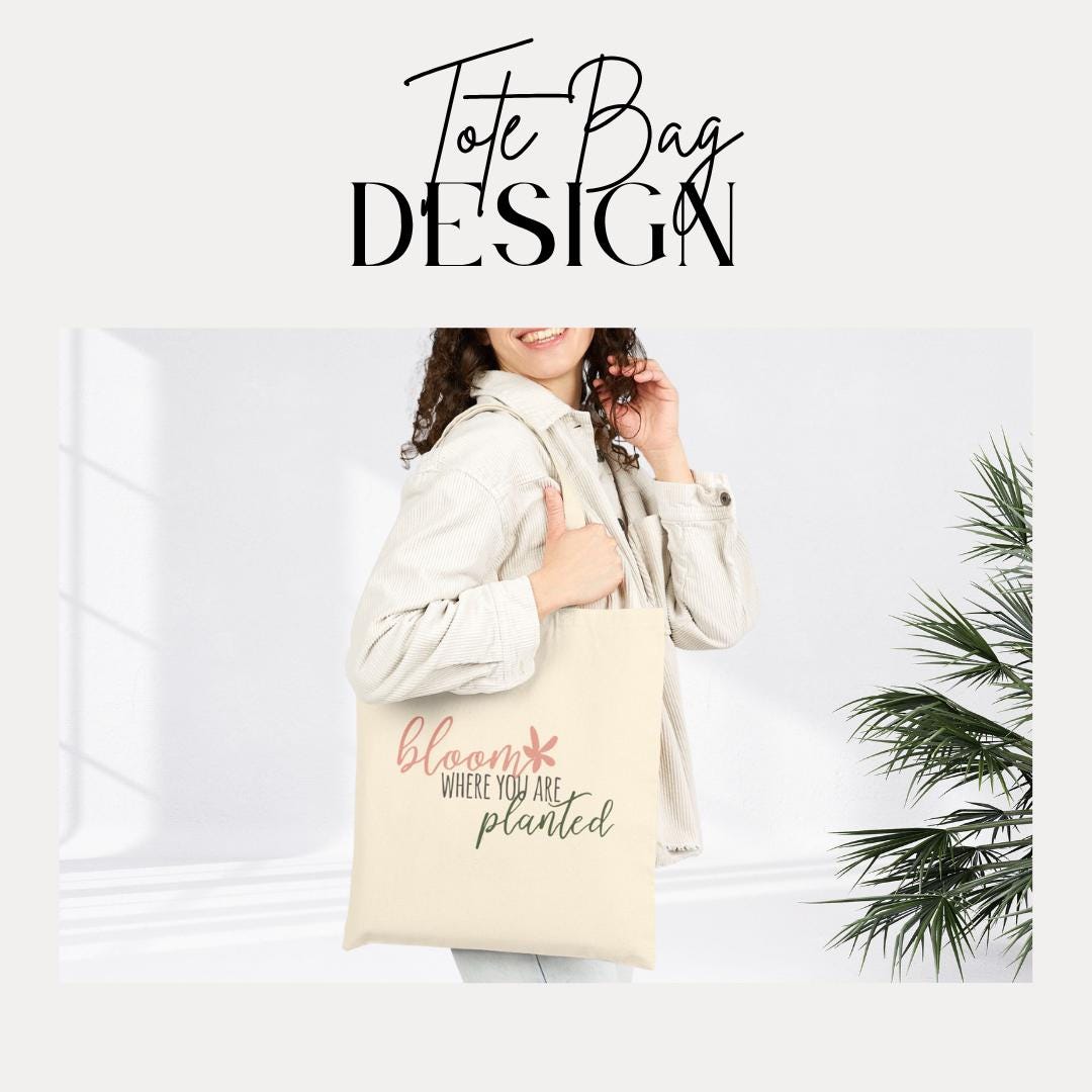 Bloom Where You Are Planted Tote Bag - Eco-Friendly Cotton Canvas Shopper Reusable Grocery Bag Gift for Gardeners Motivational Bag Gift Idea