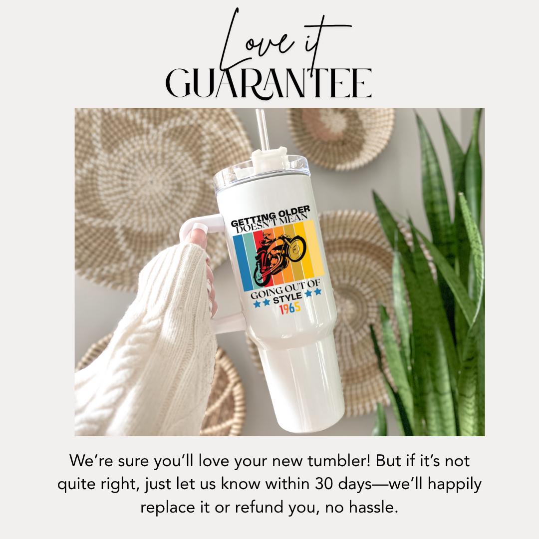 Personalized Vintage Motorcycle 40oz Tumbler with Handle & Straw Custom Retro Biker Mug Birthday Gift for Husband, Dad, Grandpa, Biker Lover