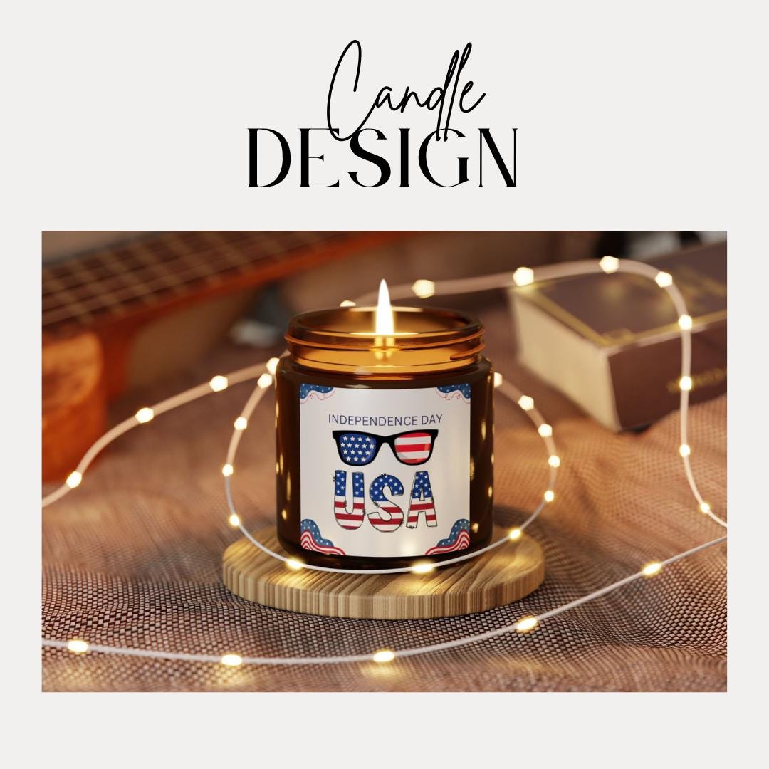 Patriotic Scented Soy Candle Independence Day Decor USA Candle Gift Home Fragrance Amber Jar Candle Aromatherapy 4th of July Decor Gift Idea