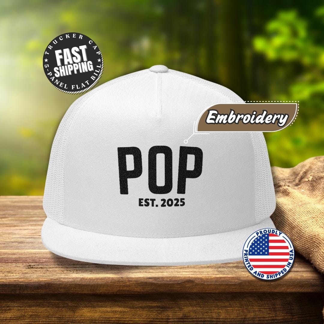Personalized Pop Embroidered 5 Panel Trucker Hat Custom Trucker Cap Retro Pop Hat Gift Idea Pop Hat Vibes Gift for Dad, Grandpa, Husband