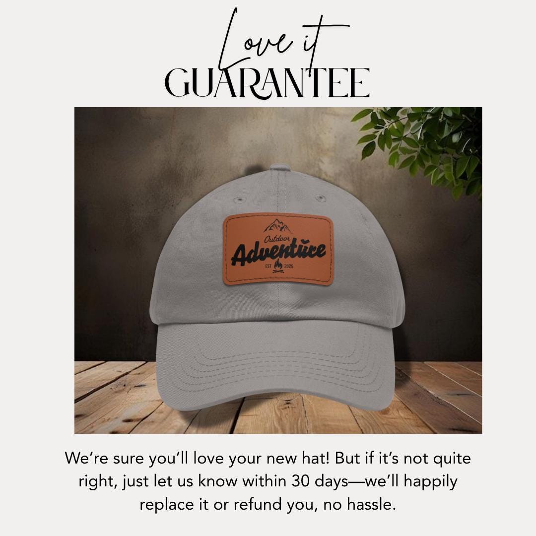 Personalized Outdoor Adventure Leather Patch Hat Custom Unisex Hiking Cap Mountain Camping Dad Hat Gift for Nature Lovers Gift for Him