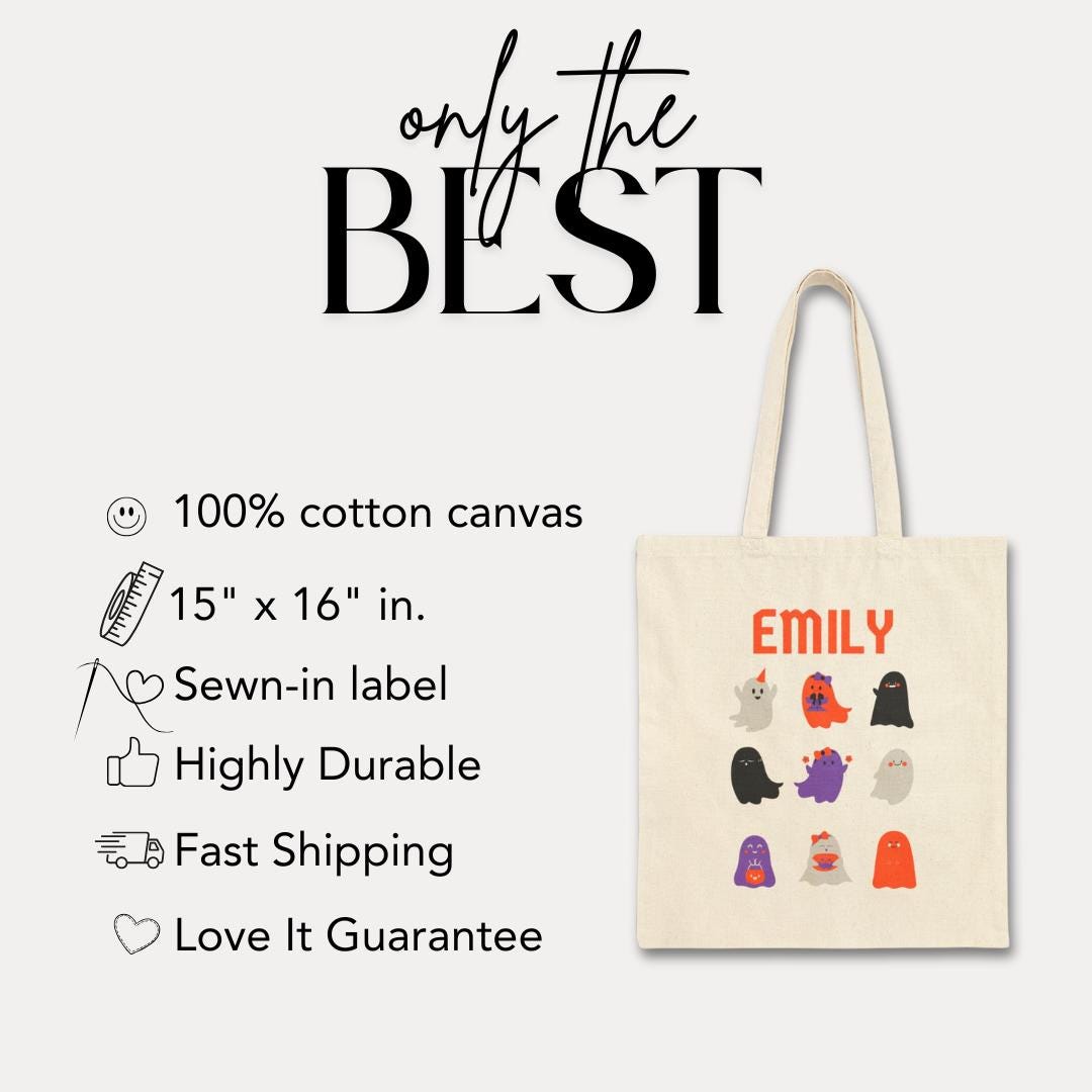 Personalized Cute Ghosts Cotton Canvas Tote Bag Halloween Tote Bag Adorable Trick-or-Treat Spooky Cute Tote Ghosties for Toddlers & Kids