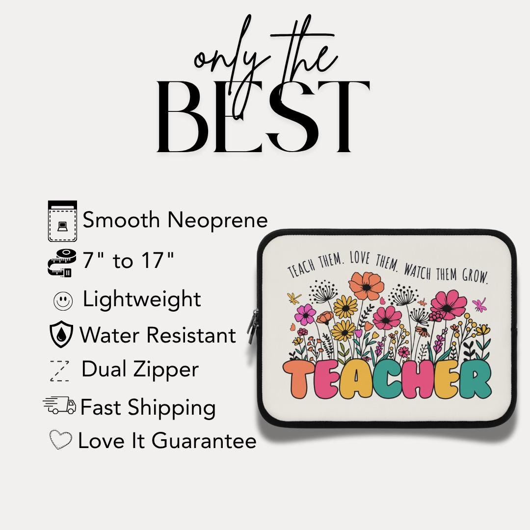 Teacher Floral Laptop Sleeve Cute Teacher Gift Back to School Essential Teacher Appreciation School Supplies Colorful Padded Protective Case