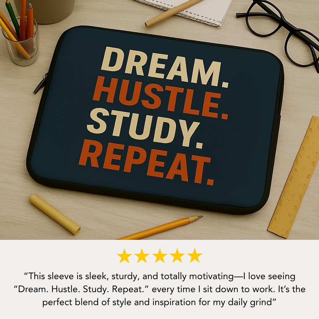 Dream Hustle Study Repeat Laptop Sleeve Motivational Student Laptop Sleeve for School College & Entrepreneurs Back to School Gift Laptop Bag