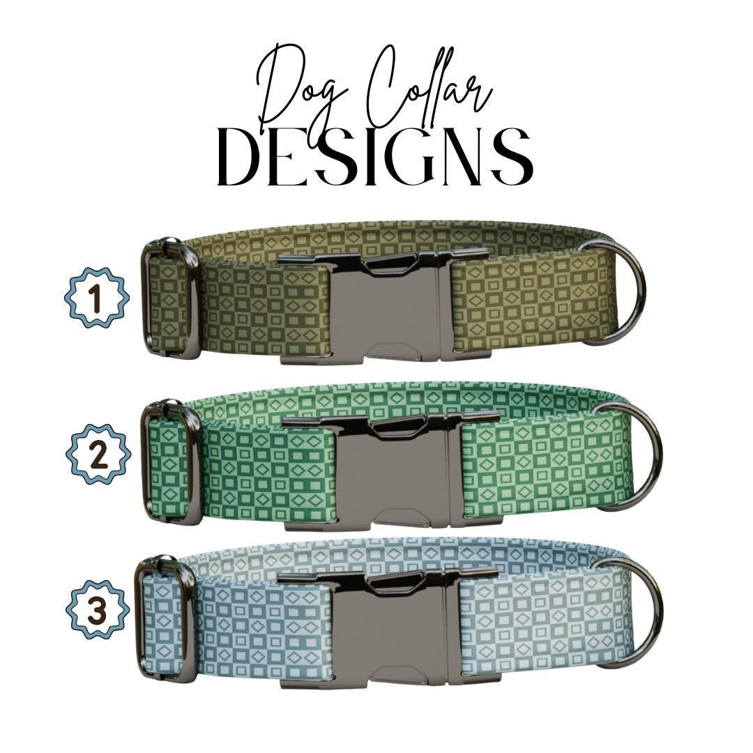 Personalized Modern Geometric Dog Collar with Name Engraved, Cute and Soft Adjustable Collar & Leash Set, Black Gold Buckle Dog Gift (OG-11)