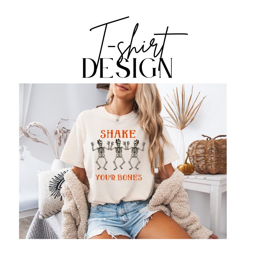 Shake Your Bones Skeleton Halloween T-Shirt Comfort Colors Funny Spooky Season Graphic Tee Fall Outfit Vibes Retro Skeleton Dancing Shirt