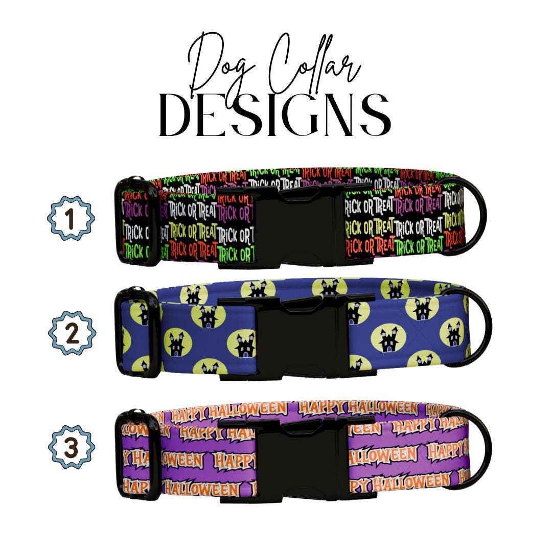 Personalized Halloween Dog Collar with Name Engraved Cute and Soft Fall Adjustable Collar & Leash Set Black or Gold Buckle Dog Gift (OG-145)
