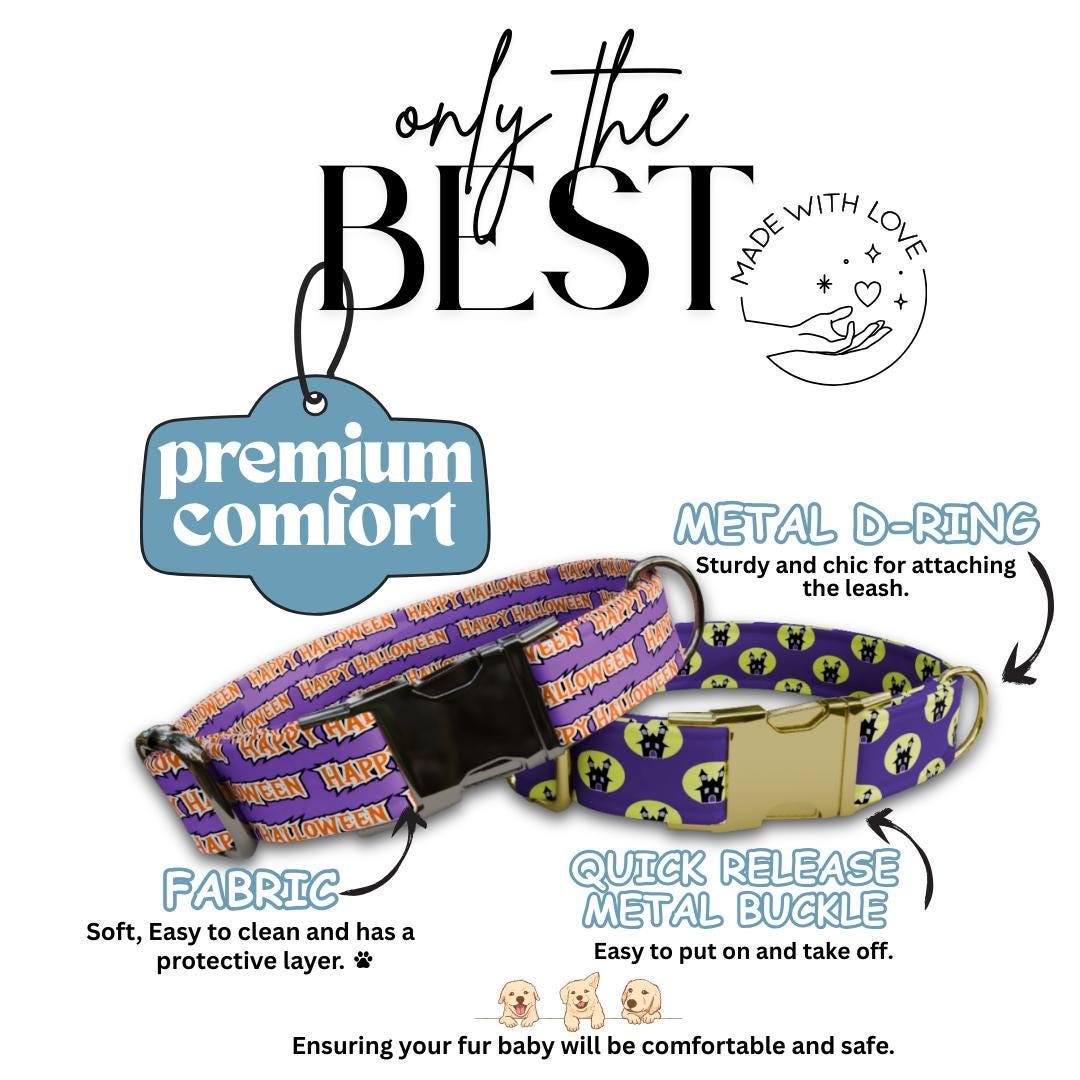 Personalized Halloween Dog Collar with Name Engraved Cute and Soft Fall Adjustable Collar & Leash Set Black or Gold Buckle Dog Gift (OG-145)