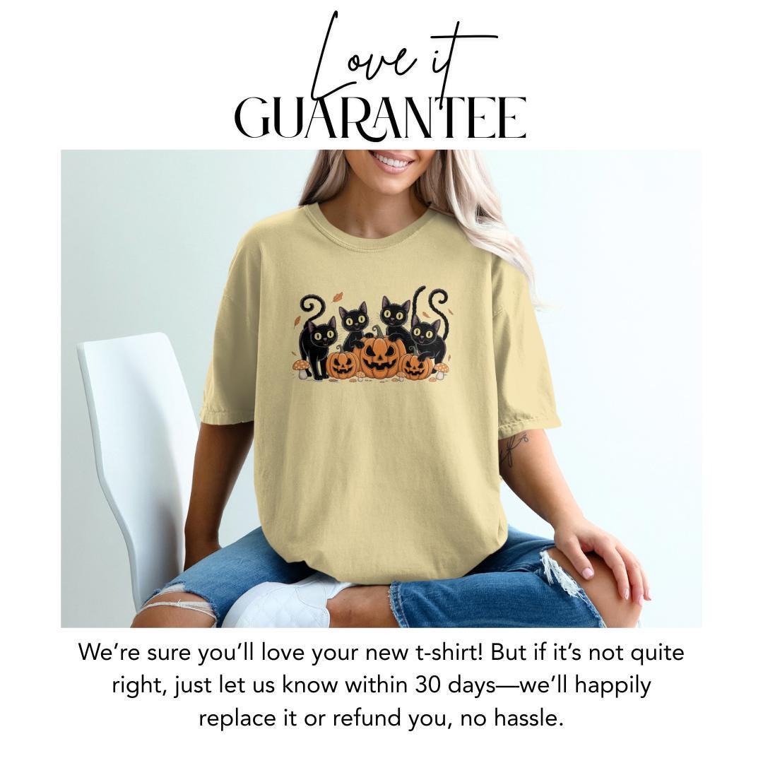 Black Cat Halloween T-Shirt Comfort Colors Cute Pumpkin Cat Tee Spooky Season Fall Tee Funny Cat Lover Shirt Halloween Party Gift Outfit Top