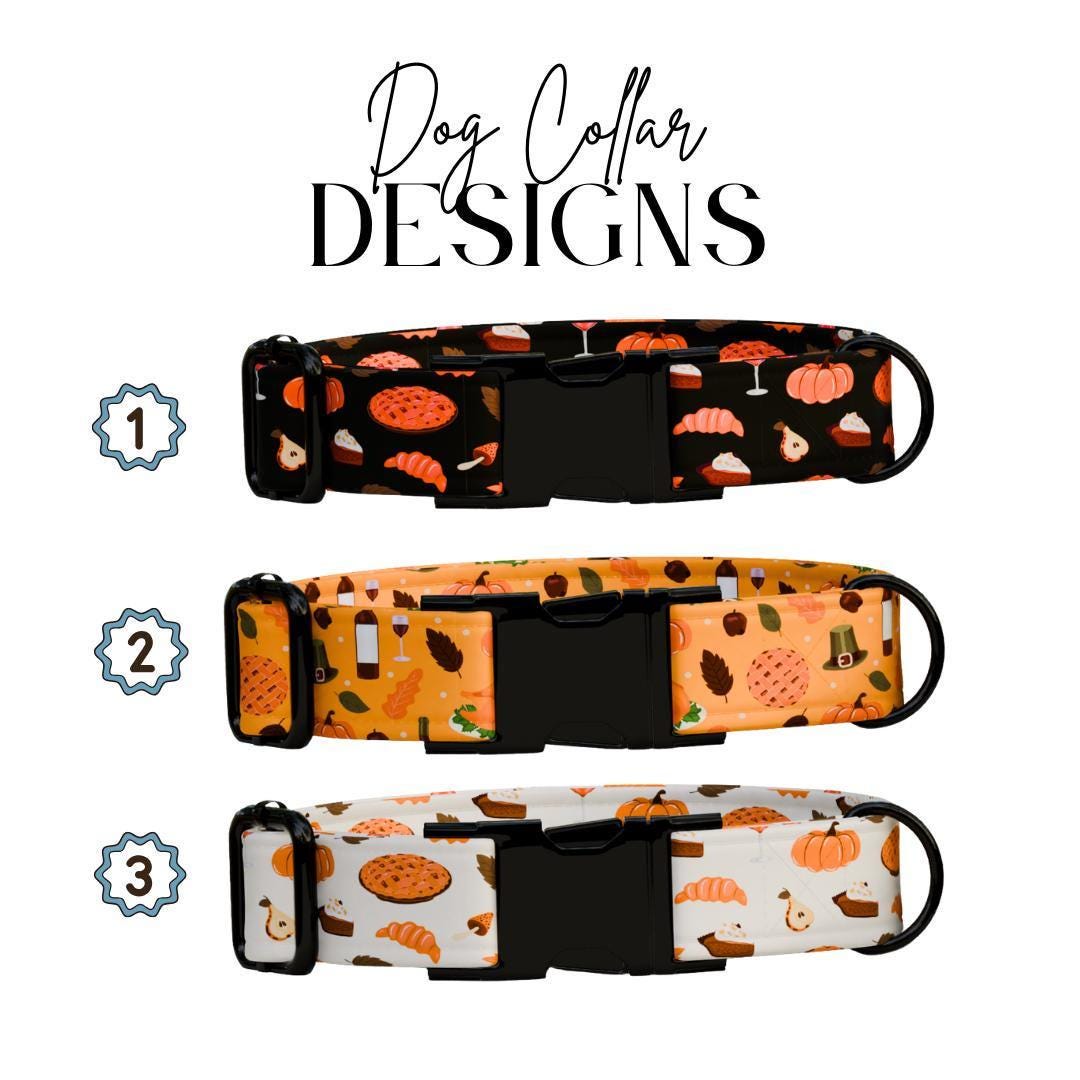 Personalized Festive Fall Dog Collar with Name Engraved Cute and Soft Adjustable Collar & Leash Set, Black or Gold Buckle Dog Gift (OG-131)