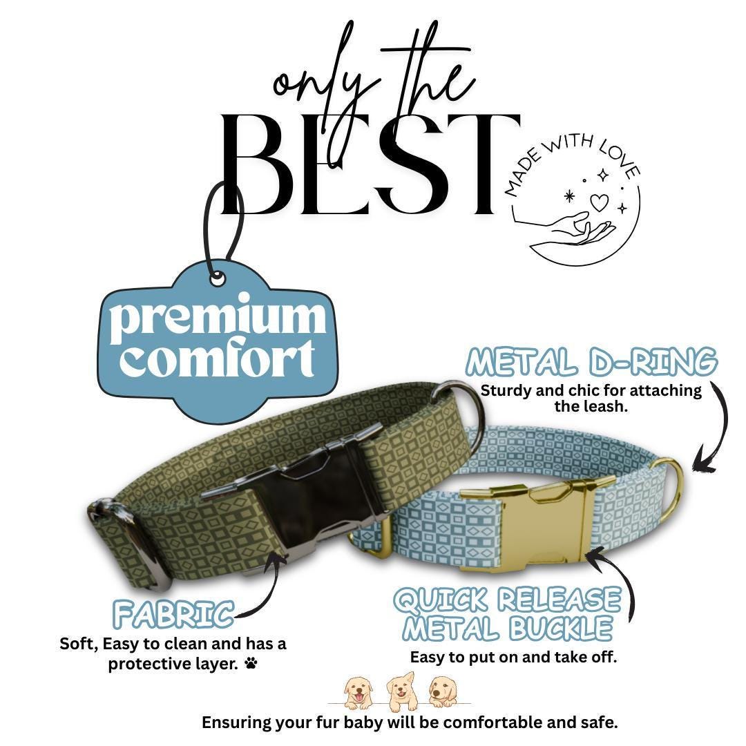 Personalized Modern Geometric Dog Collar with Name Engraved, Cute and Soft Adjustable Collar & Leash Set, Black Gold Buckle Dog Gift (OG-11)