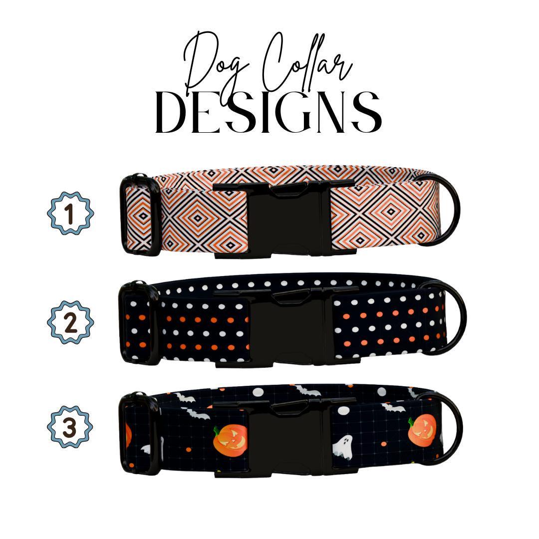 Personalized Spooky Pup Halloween Dog Collar with Name Engraved Cute and Soft Adjustable Collar & Leash Set, Pet ID Tag Dog Gift (OG-141)