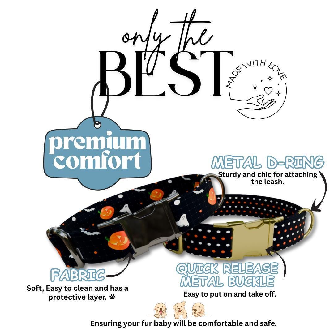 Personalized Spooky Pup Halloween Dog Collar with Name Engraved Cute and Soft Adjustable Collar & Leash Set, Pet ID Tag Dog Gift (OG-141)
