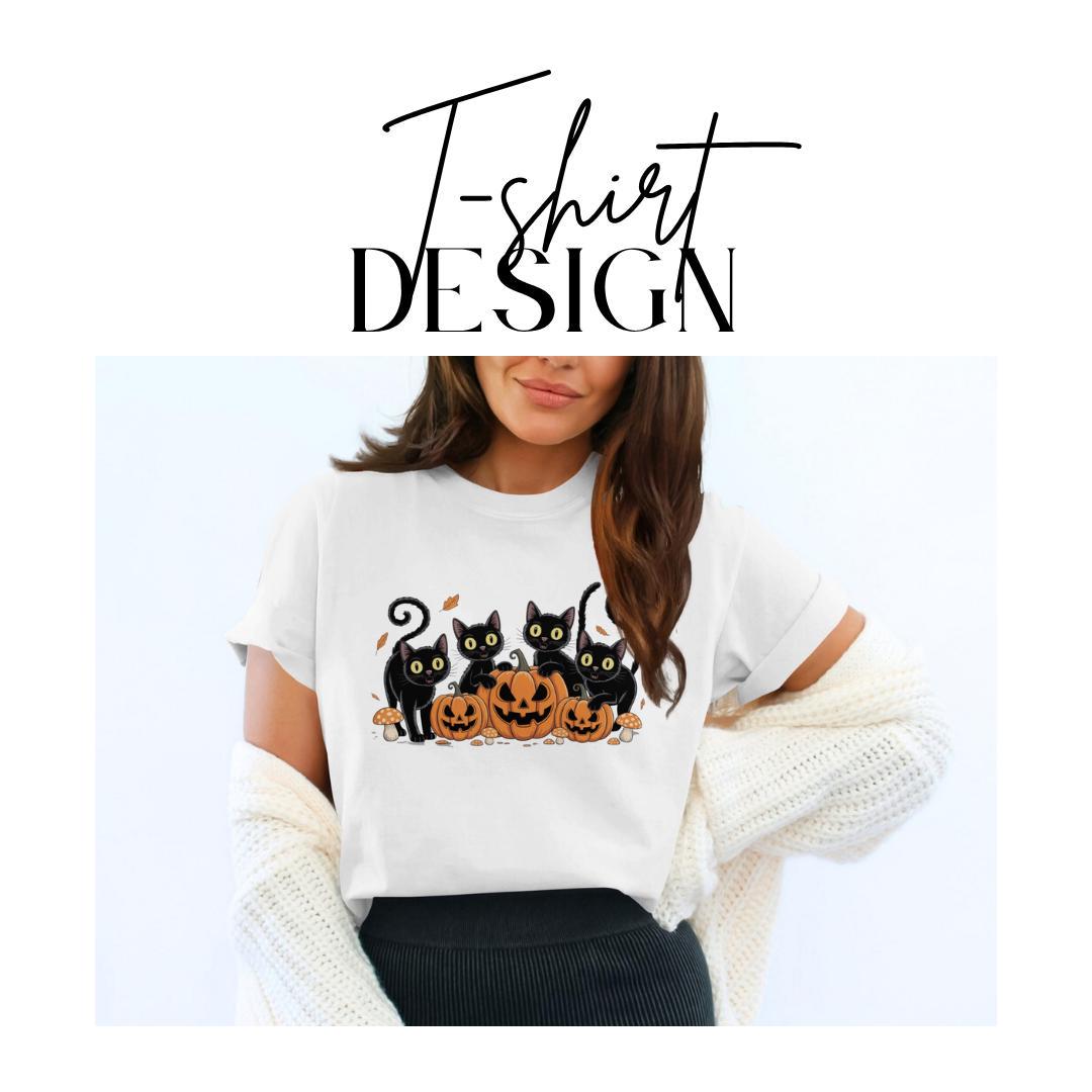 Black Cat Halloween T-Shirt Comfort Colors Cute Pumpkin Cat Tee Spooky Season Fall Tee Funny Cat Lover Shirt Halloween Party Gift Outfit Top