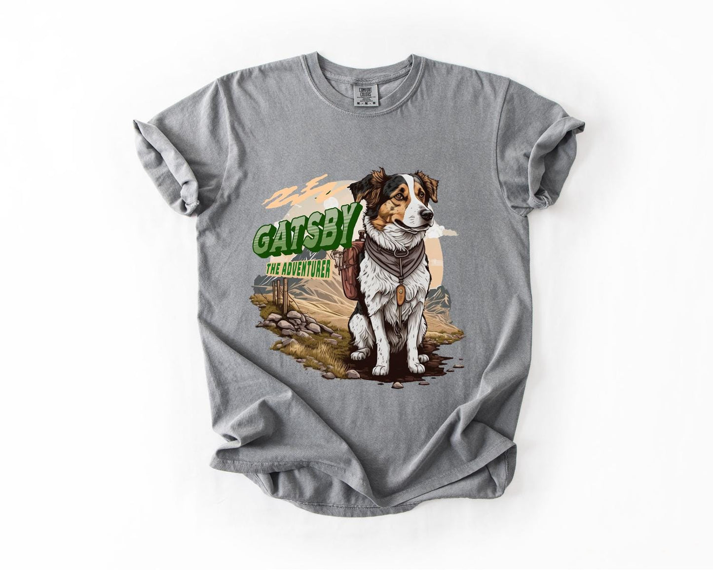 Gatsby the Adventurer T-Shirt, Comfort Colors, Pet Lover Tee, Perfect Gift for Dog Owners, Adventurous Souls and Weekend Getaways