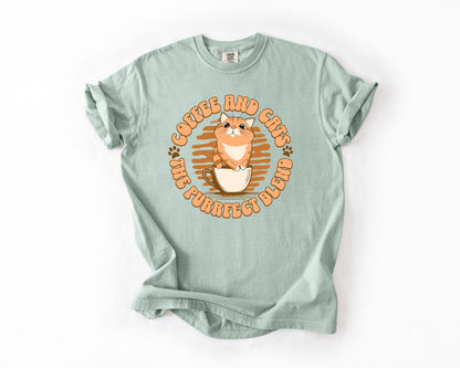 Coffee and Cats T-Shirt, Comfort Colors, Cozy Gift for Cat Lovers, Cute Coffee Lover Shirt, Gift for Pet Owners, Everyday Casual Wear