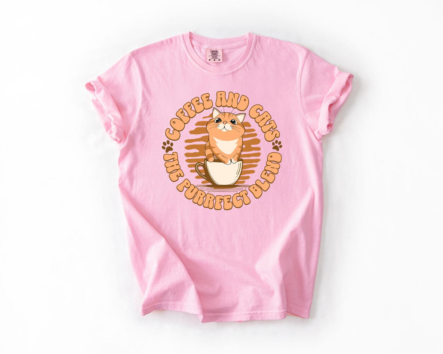 Coffee and Cats T-Shirt, Comfort Colors, Cozy Gift for Cat Lovers, Cute Coffee Lover Shirt, Gift for Pet Owners, Everyday Casual Wear