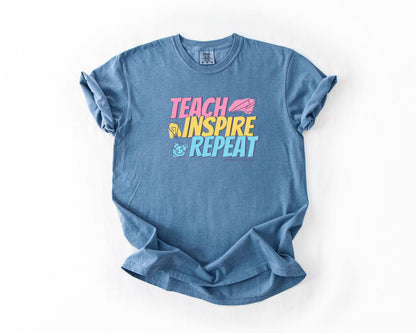 Teach Inspire Repeat T-Shirt, Comfort Colors, Cute Teacher Shirt, Teacher Gift, Teacher Appreciation Gift, Teacher Tees, Casual Wear