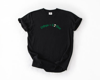 Dogs + Coffee T-Shirt, Comfort Colors, Aesthetic Graphic Tee, Pet Lover Gift, Dog Shirt, Dog Lover, Coffee Lover, Everyday Casual Wear