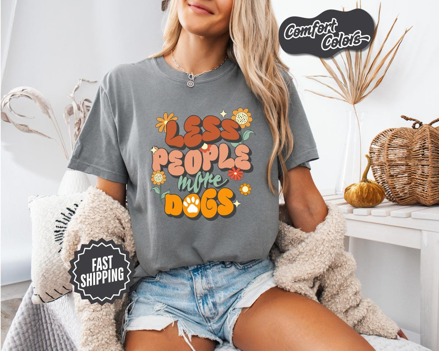 Less People More Dogs T-Shirt, Comfort Colors, Dog Shirt, Dog Lover Shirt, Dog Gift Pet Shirt, Gift For Dog Lover, Everyday Casual Wear