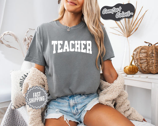 Teacher T-Shirt, Comfort Colors, Bold Varsity Font Teacher Tee, Educator T-Shirt, Teacher Appreciation Gift, Teacher Tees, Casual Wear