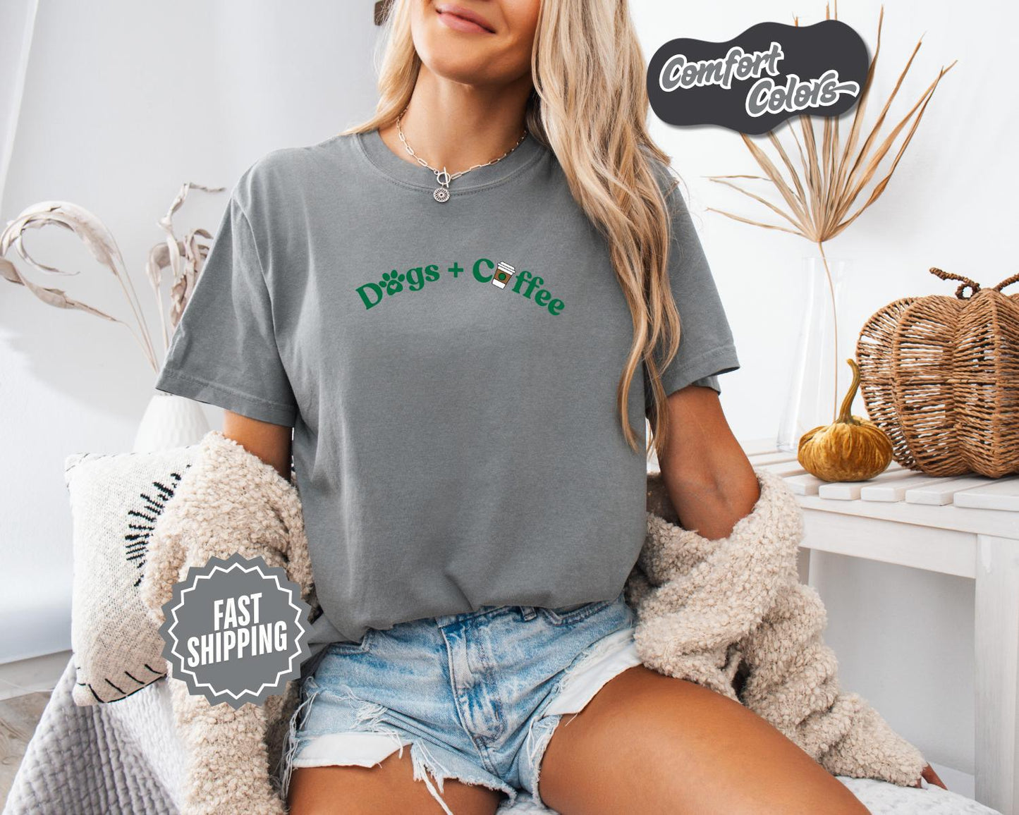 Dogs + Coffee T-Shirt, Comfort Colors, Aesthetic Graphic Tee, Pet Lover Gift, Dog Shirt, Dog Lover, Coffee Lover, Everyday Casual Wear