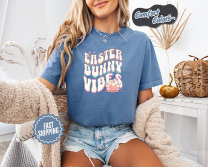 Easter Bunny Vibes T-Shirt, Comfort Colors, Cute Spring Tee, Pastel Graphic Top, Bunny Apparel, Holiday Gift, Easter Egg Hunt, Casual Wear