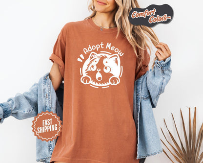 Adopt Meow T-Shirt, Comfort Colors, Cute Cat Lover Tee, Animal Rescue Shirt, Adoption Awareness, Perfect Gift Idea, Everyday Casual Wear