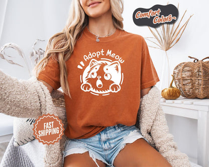Adopt Meow T-Shirt, Comfort Colors, Cute Cat Lover Tee, Animal Rescue Shirt, Adoption Awareness, Perfect Gift Idea, Everyday Casual Wear