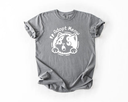 Adopt Meow T-Shirt, Comfort Colors, Cute Cat Lover Tee, Animal Rescue Shirt, Adoption Awareness, Perfect Gift Idea, Everyday Casual Wear