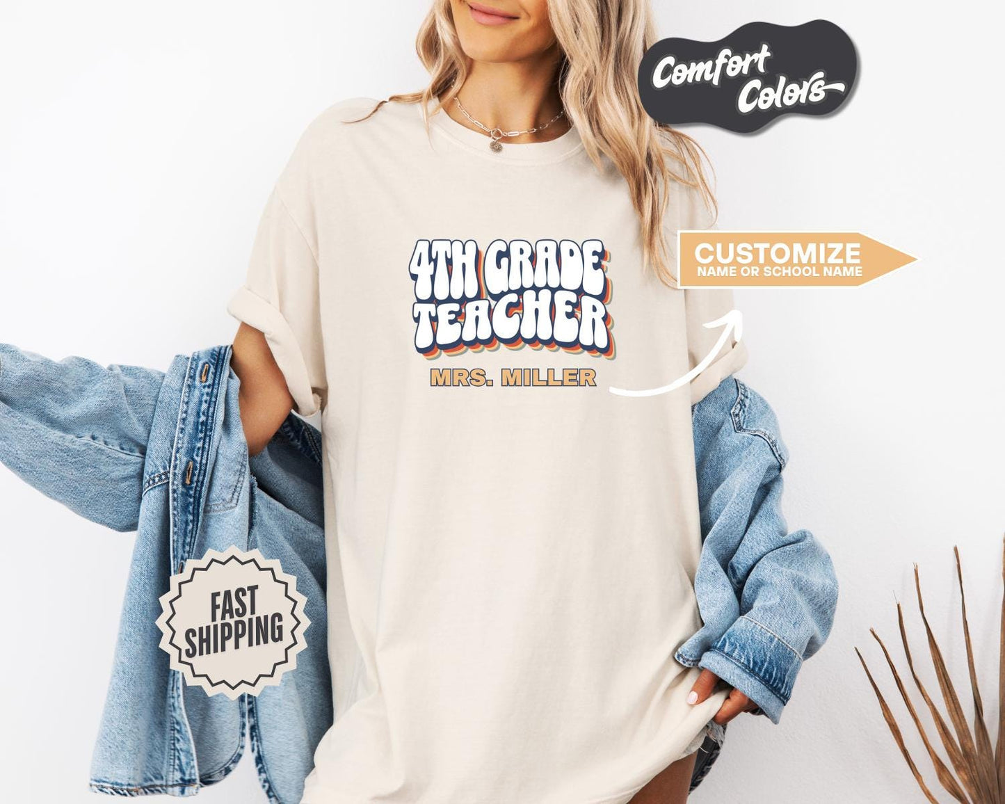 4th Grade Teacher T-Shirt, Comfort Colors, Custom Teacher Shirt, Cute Teacher Gift, Back to School Tee, Classroom Apparel, Teacher Shirt