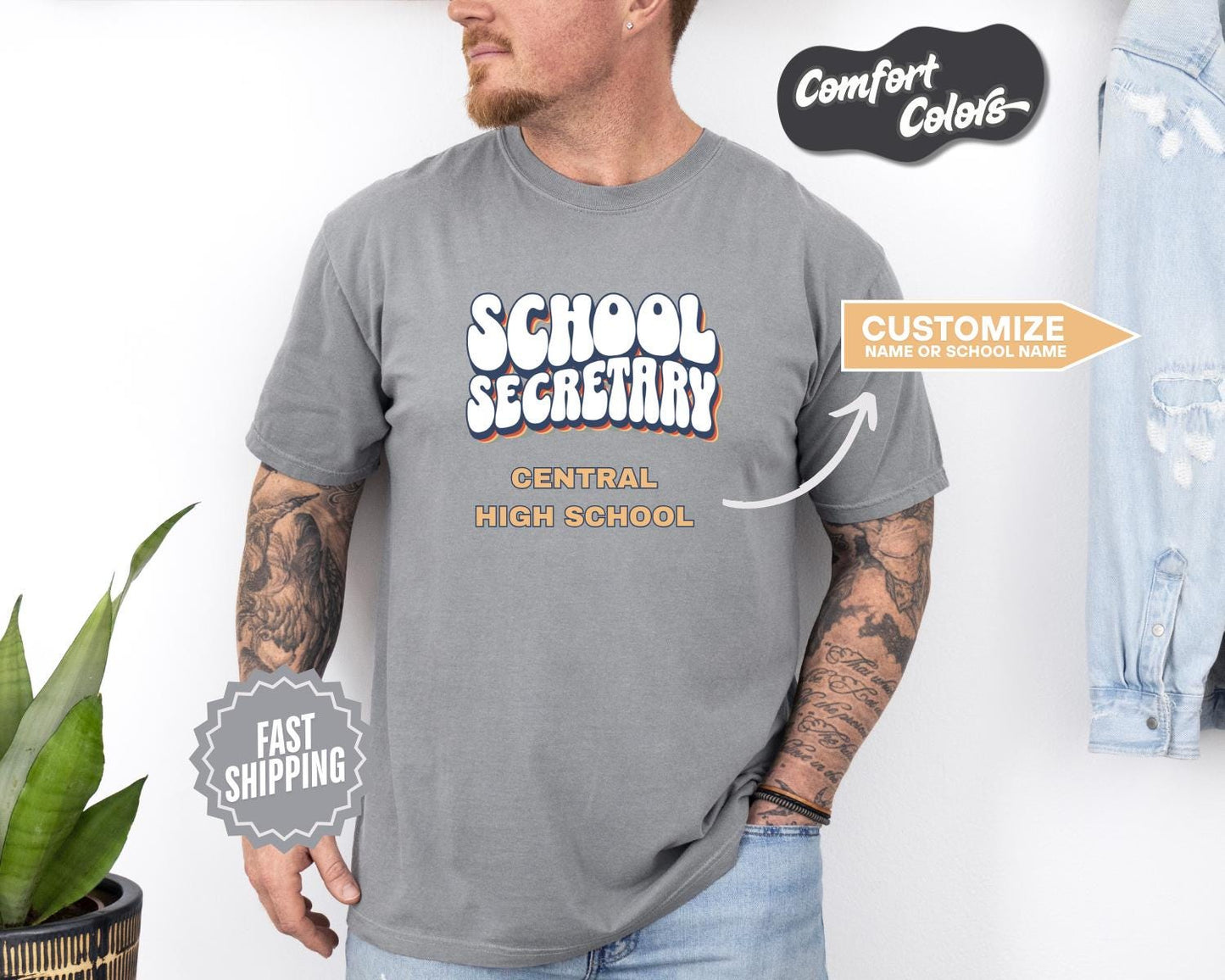 School Secretary T-Shirt, Comfort Colors,  Custom Teacher Shirt, Teacher Gift, Casual Wear, Back to School Outfit, Gift for Educators