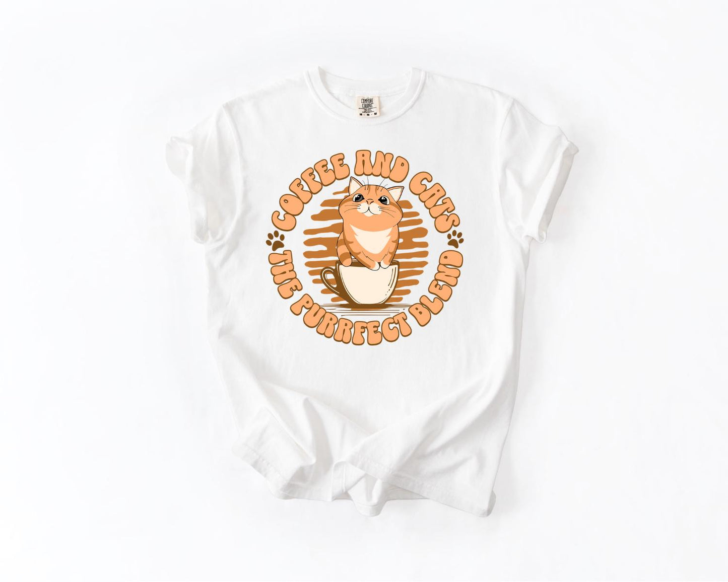 Coffee and Cats T-Shirt, Comfort Colors, Cozy Gift for Cat Lovers, Cute Coffee Lover Shirt, Gift for Pet Owners, Everyday Casual Wear