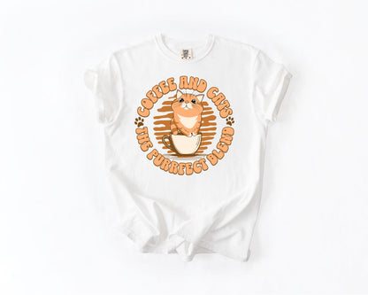 Coffee and Cats T-Shirt, Comfort Colors, Cozy Gift for Cat Lovers, Cute Coffee Lover Shirt, Gift for Pet Owners, Everyday Casual Wear