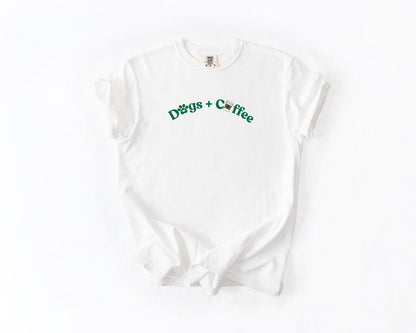 Dogs + Coffee T-Shirt, Comfort Colors, Aesthetic Graphic Tee, Pet Lover Gift, Dog Shirt, Dog Lover, Coffee Lover, Everyday Casual Wear