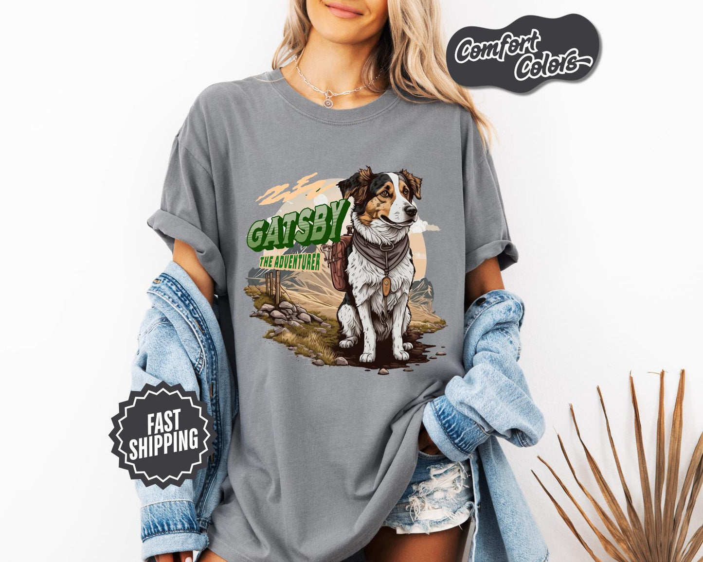 Gatsby the Adventurer T-Shirt, Comfort Colors, Pet Lover Tee, Perfect Gift for Dog Owners, Adventurous Souls and Weekend Getaways