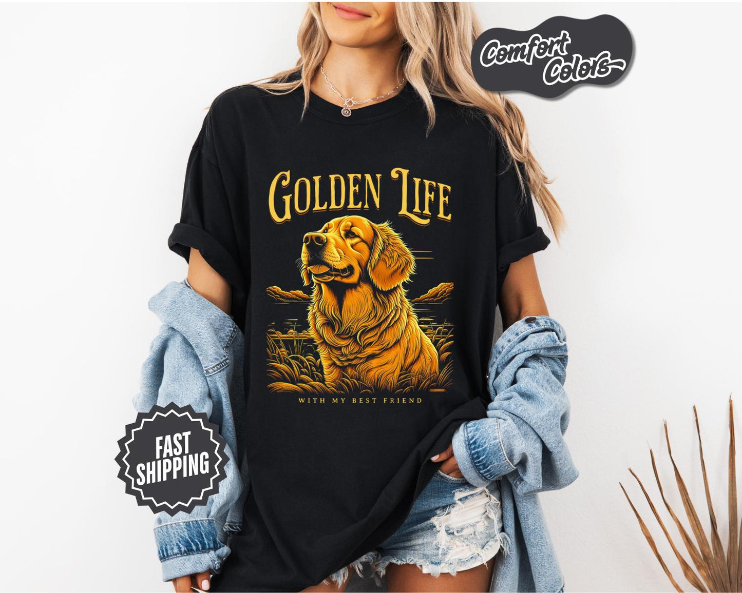 Golden Life Dog T-Shirt, Comfort Colors, Perfect for Dog Lovers, Animal Lover Gift, Birthday Gift, Golden Retriever Lover, Dog Tee