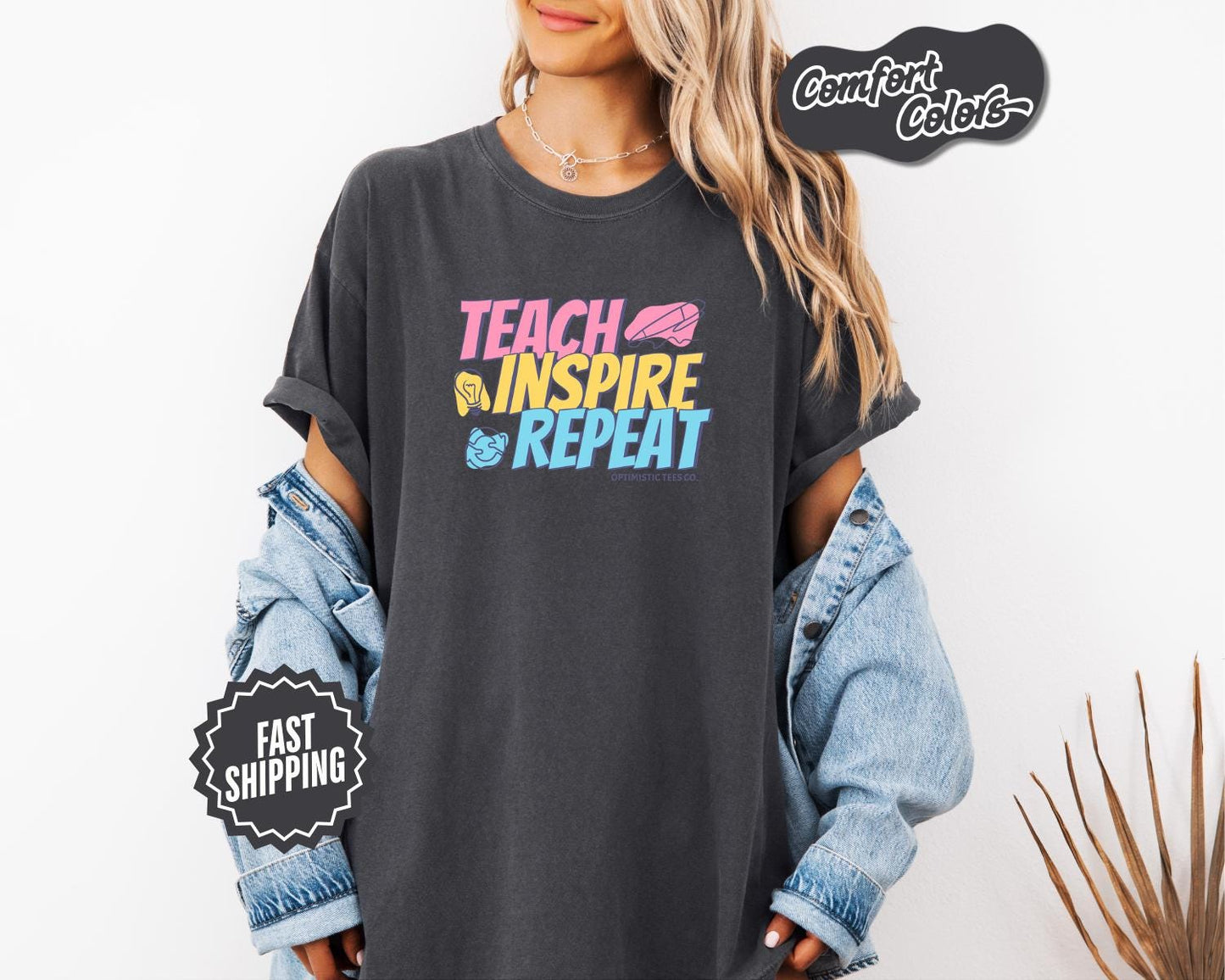 Teach Inspire Repeat T-Shirt, Comfort Colors, Cute Teacher Shirt, Teacher Gift, Teacher Appreciation Gift, Teacher Tees, Casual Wear