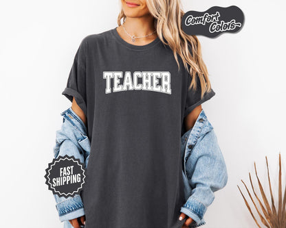 Classic Teacher T-Shirt, Comfort Colors, Varsity Font Teacher Tee, Gift for Educators, Teacher Appreciation Gift, Casual Wear