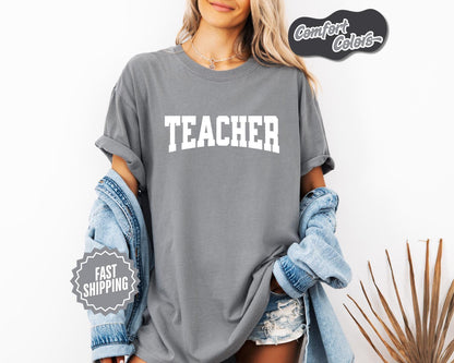 Teacher T-Shirt, Comfort Colors, Bold Varsity Font Teacher Tee, Educator T-Shirt, Teacher Appreciation Gift, Teacher Tees, Casual Wear
